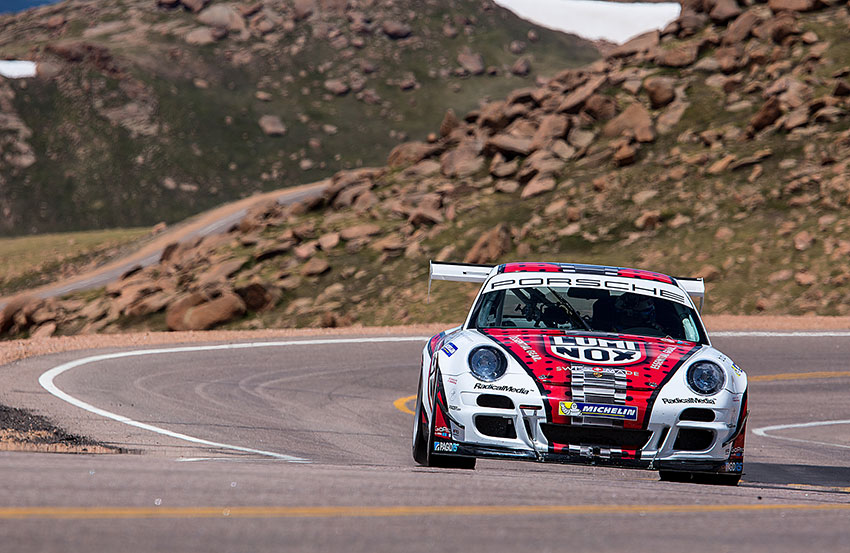 From 2013 to 2015, Jeff Zwart raced a 911 GT3 Cup car fitted with a race-prepared GT2 engine. He missed the Time Attack 1 victory by narrow margins in 2013 and 2014 but achieved victory in 2015. (Photo by Sean Cridland.)